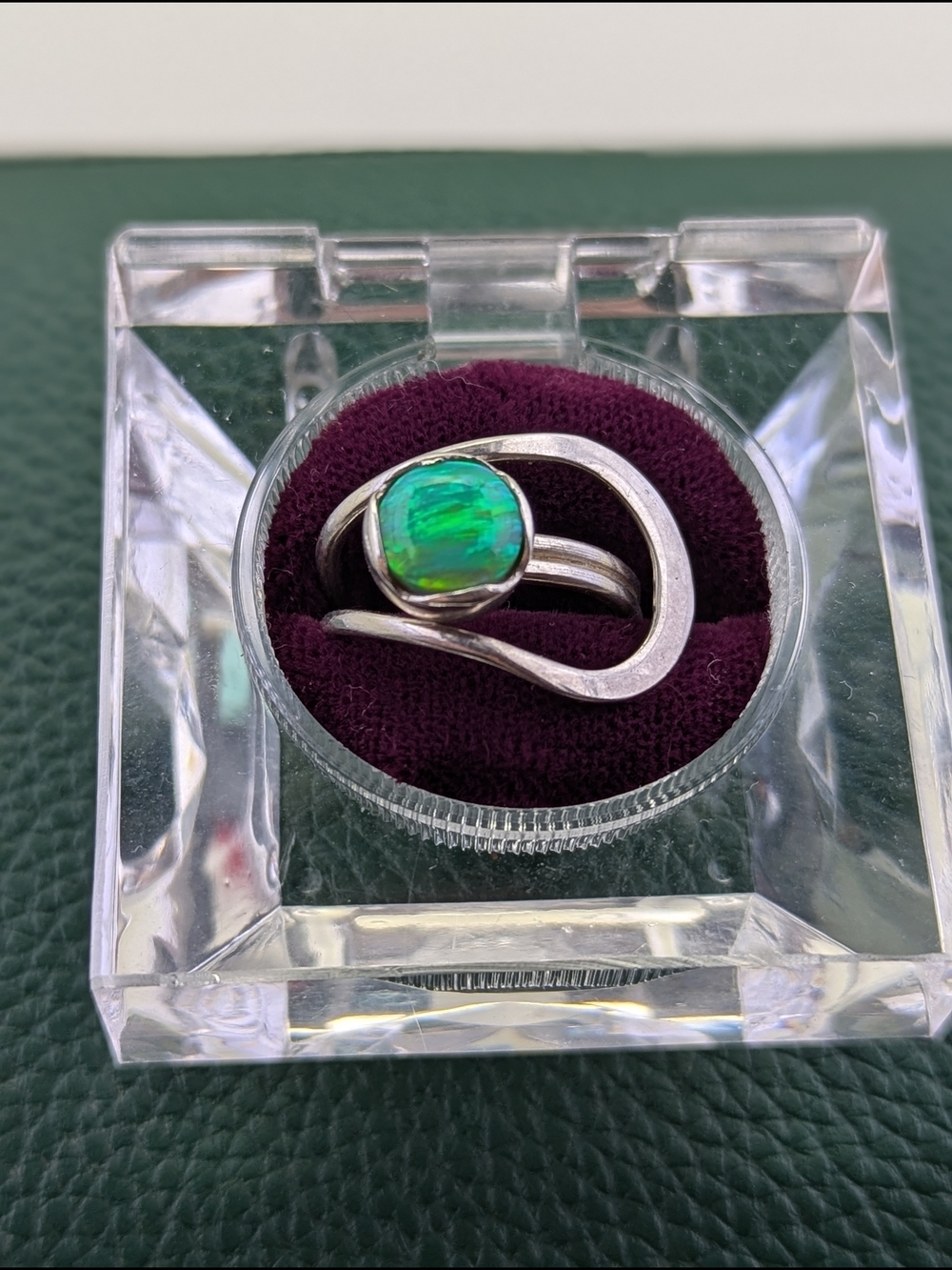 ✨ Modernist Sterling Silver & Electric Green Opal Statement Ring ✨